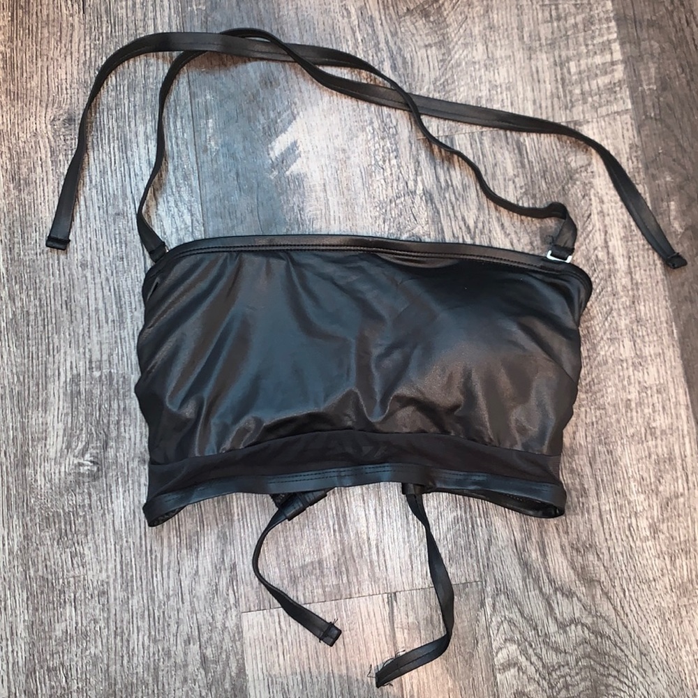 Women’s faux leather and mesh swim top